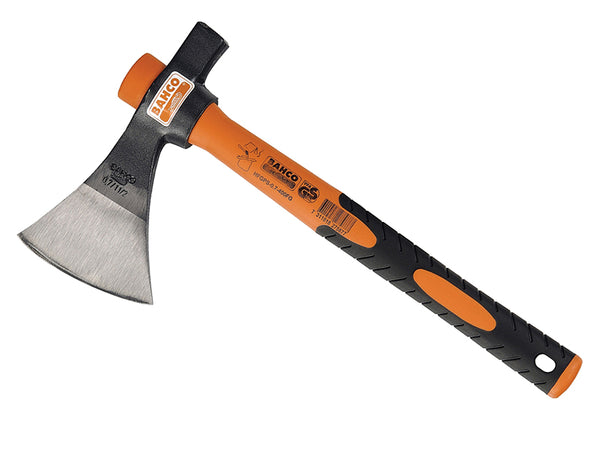 Bahco 1kg general-purpose axe with a durable fibreglass handle for splitting and chopping.