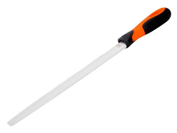 A view of both the flat and rounded sides of the Bahco Ergo half-round file.