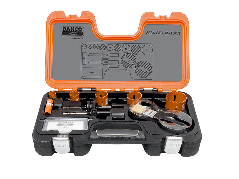 Bahco professional bi-metal holesaw set with sizes ranging from 16mm to 51mm.