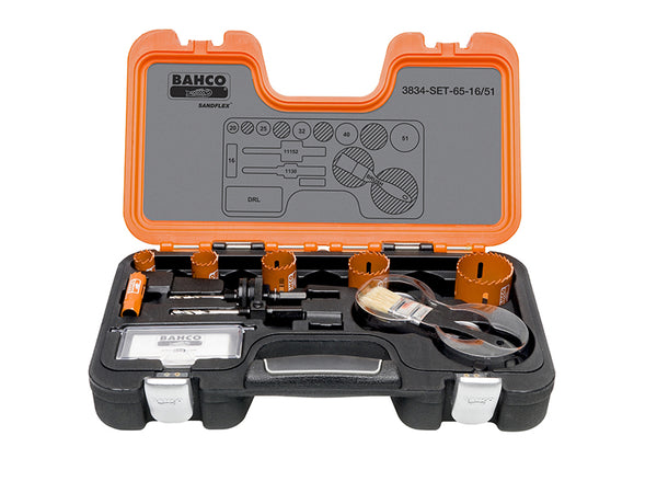 Bahco professional bi-metal holesaw set with sizes ranging from 16mm to 51mm.