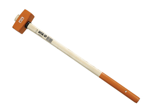 A close-up view of the heavy-duty head of the Bahco hickory handle maul.