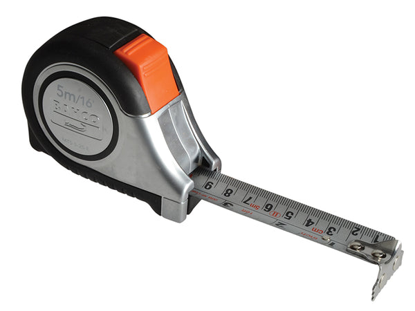 Bahco MTS 5m/16ft pocket tape measure with a reversible magnetic tip and 25mm blade.