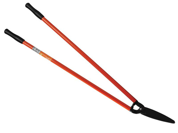 Pivot point and blades of the Bahco P74 long-handled lawn shears.