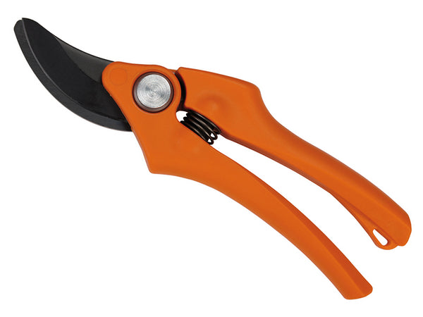 Bahco PG-03-L left-handed secateurs with ergonomic red handles and a sharp bypass blade.