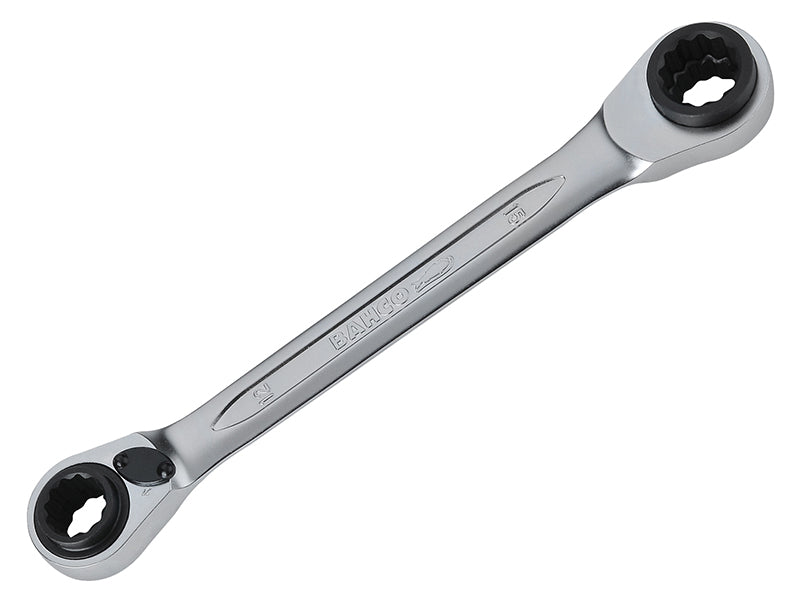 Bahco S4RM Series Reversible Ratchet Spanner covering sizes 12mm, 13mm, 14mm, and 15mm.