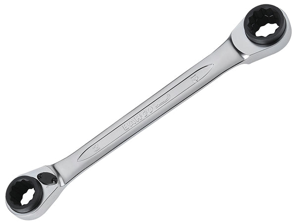 A Bahco S4RM Series Reversible Ratchet Spanner for 16mm, 17mm, 18mm, and 19mm nuts.