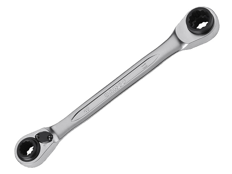 Bahco S4RM Series Reversible Ratchet Spanner for 8mm, 9mm, 10mm, and 11mm fasteners.