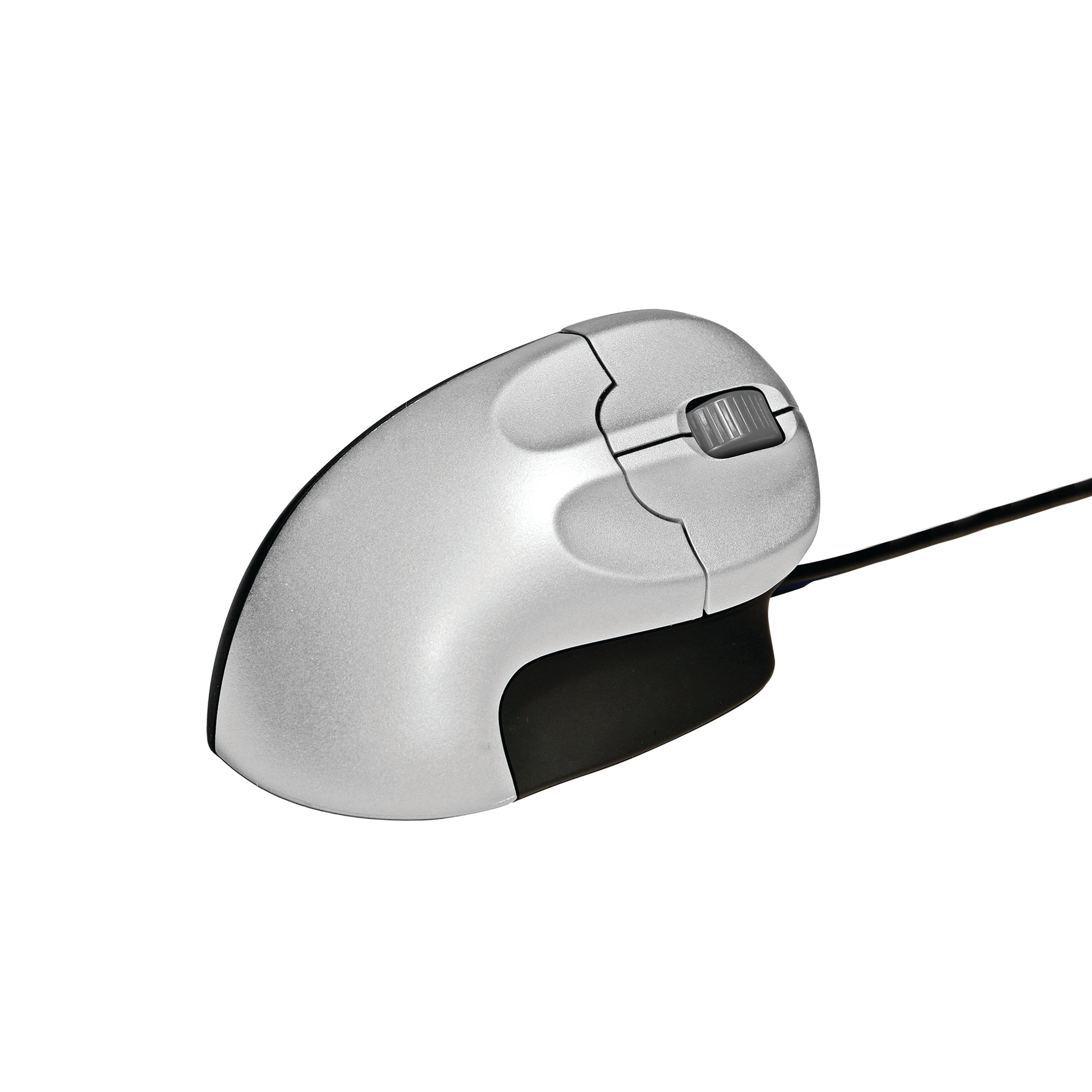 A black wired vertical grip mouse for right-handed users