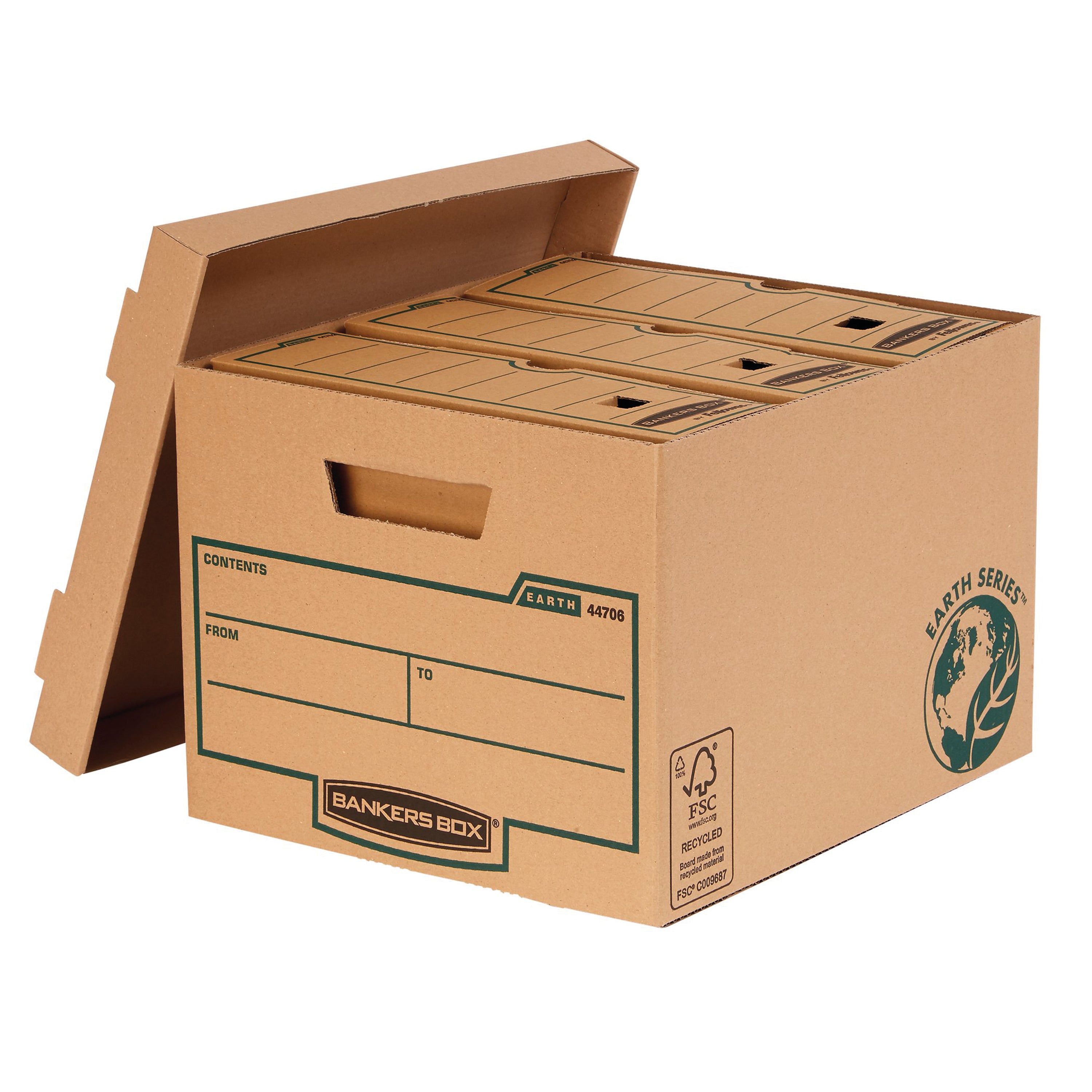 A person comfortably carrying the Bankers Box heavy-duty Ergo transfer file.