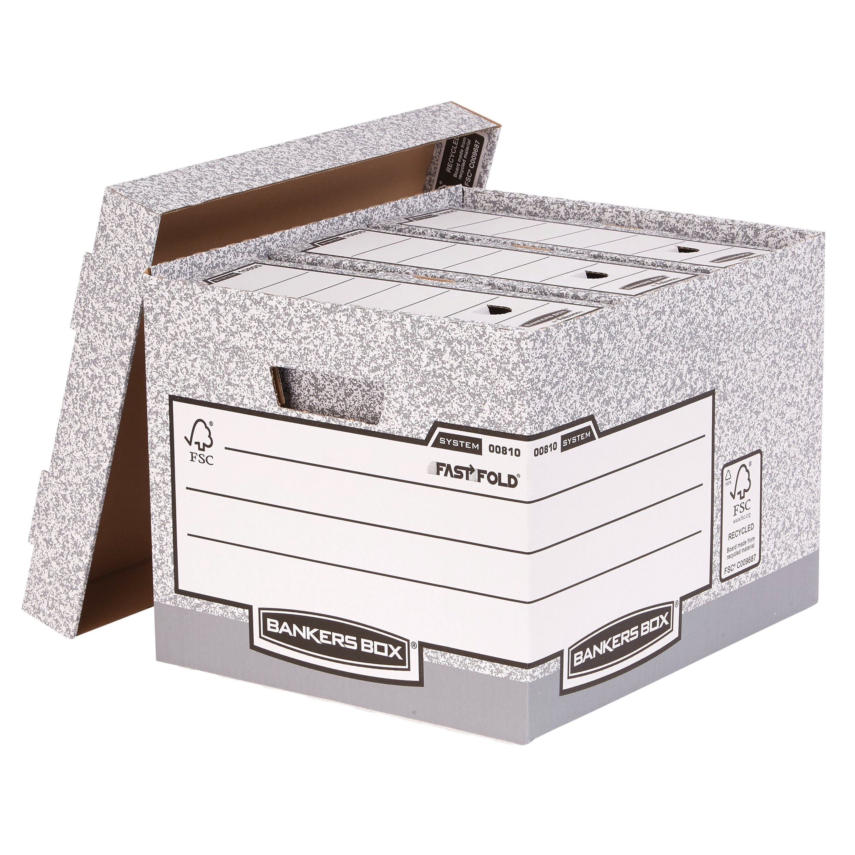 Large grey Bankers Box storage box, emphasizing its double-walled sides.