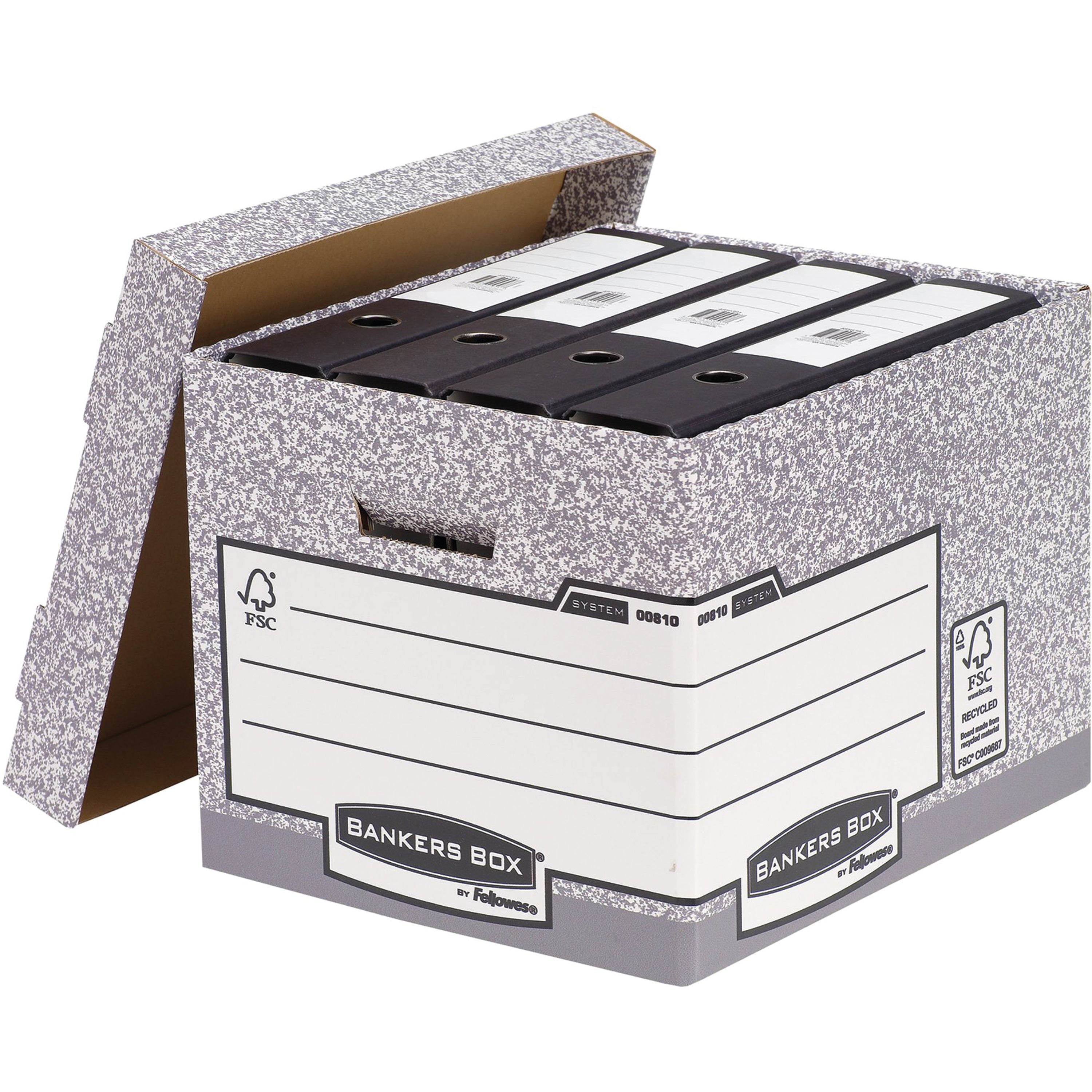 Person assembling a large grey Bankers Box storage box using the FastFold pop-up design.