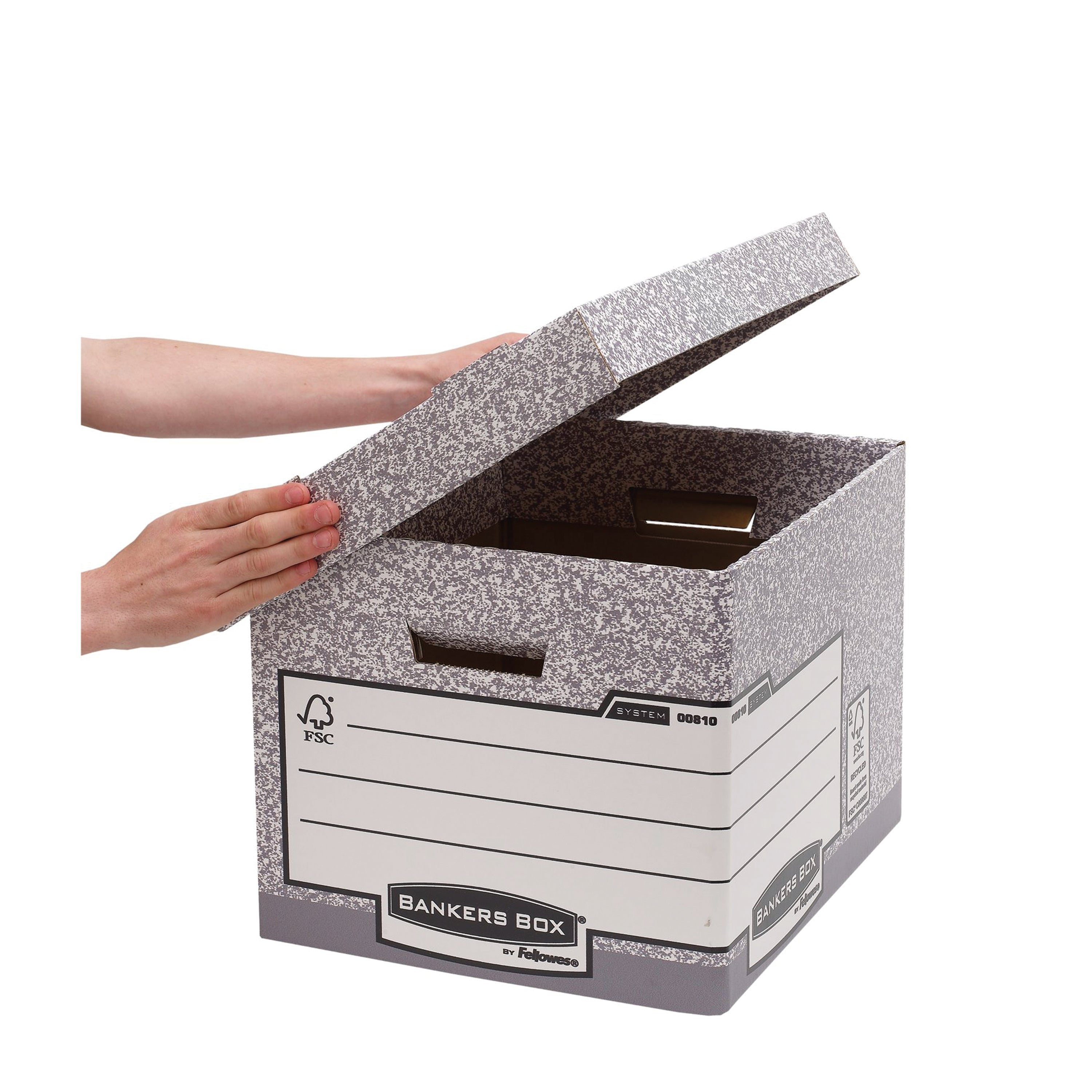 Spacious interior of the large grey Bankers Box, ideal for archiving lever arch binders.