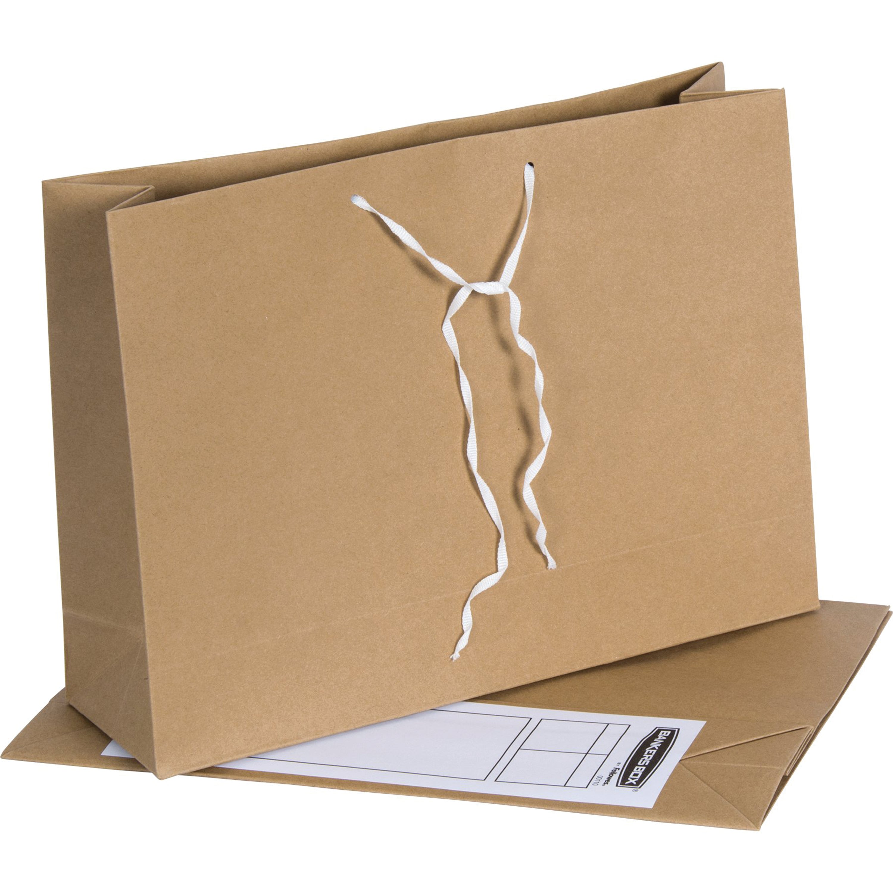 Pre-printed label area on the front of a buff manilla storage bag.