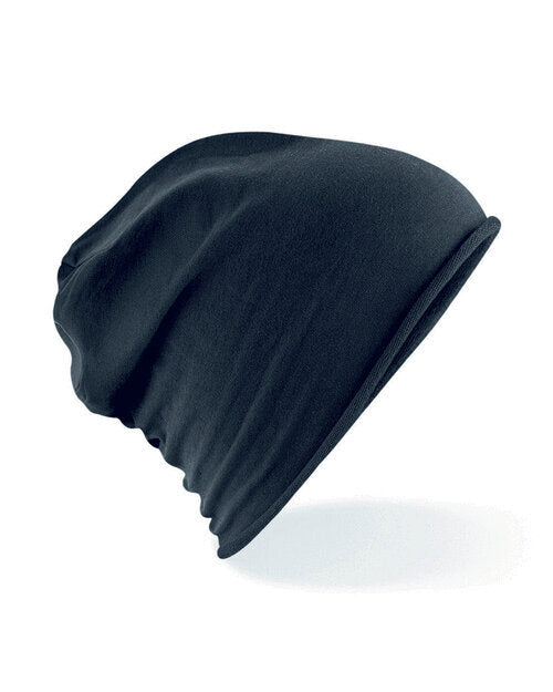 Black Beechfield B361 denim dad cap in a top-down flat lay view.