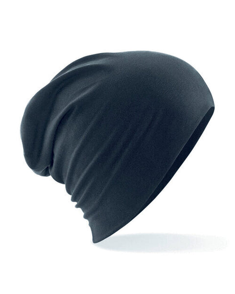 Top-down flat lay view of a black Beechfield B368 athleisure cap.