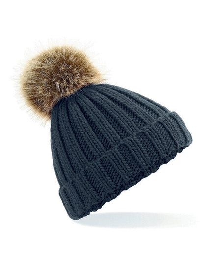 Beechfield Kids Fur Pom Pom Chunky Beanie