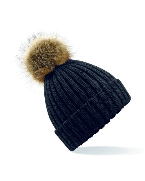 Beechfield Faux Fur Pom Pom Chunky Beanie