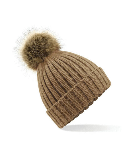 Beechfield Faux Fur Pom Pom Chunky Beanie