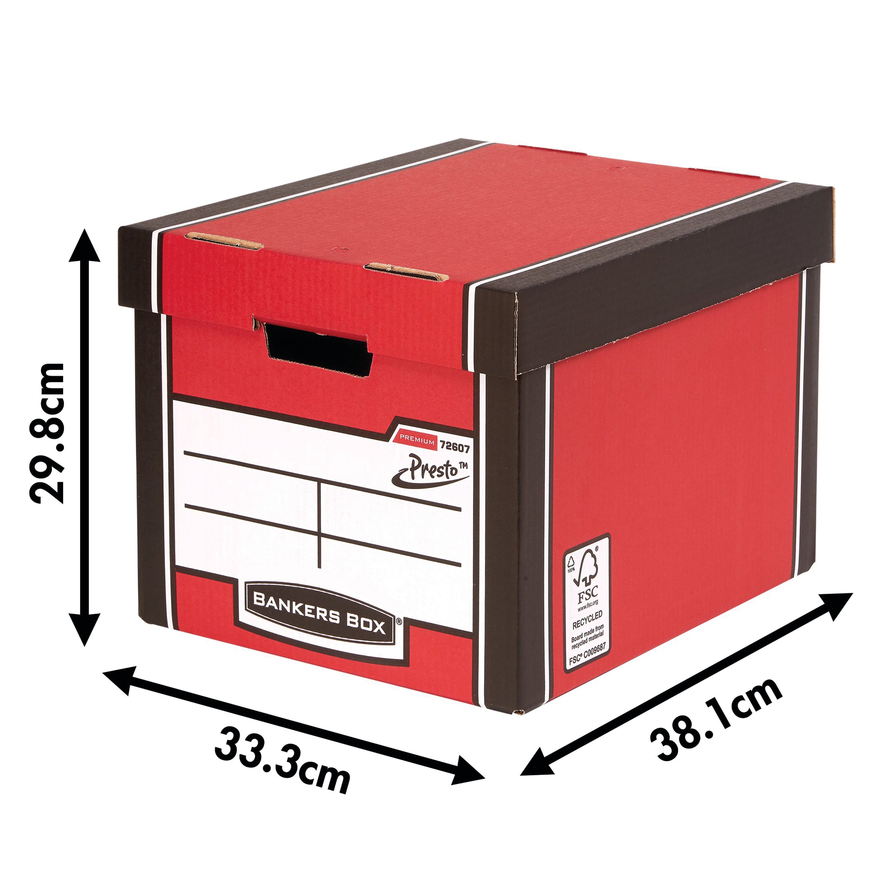 The tall design of the red Premium box, ideal for storing lever arch files standing up.