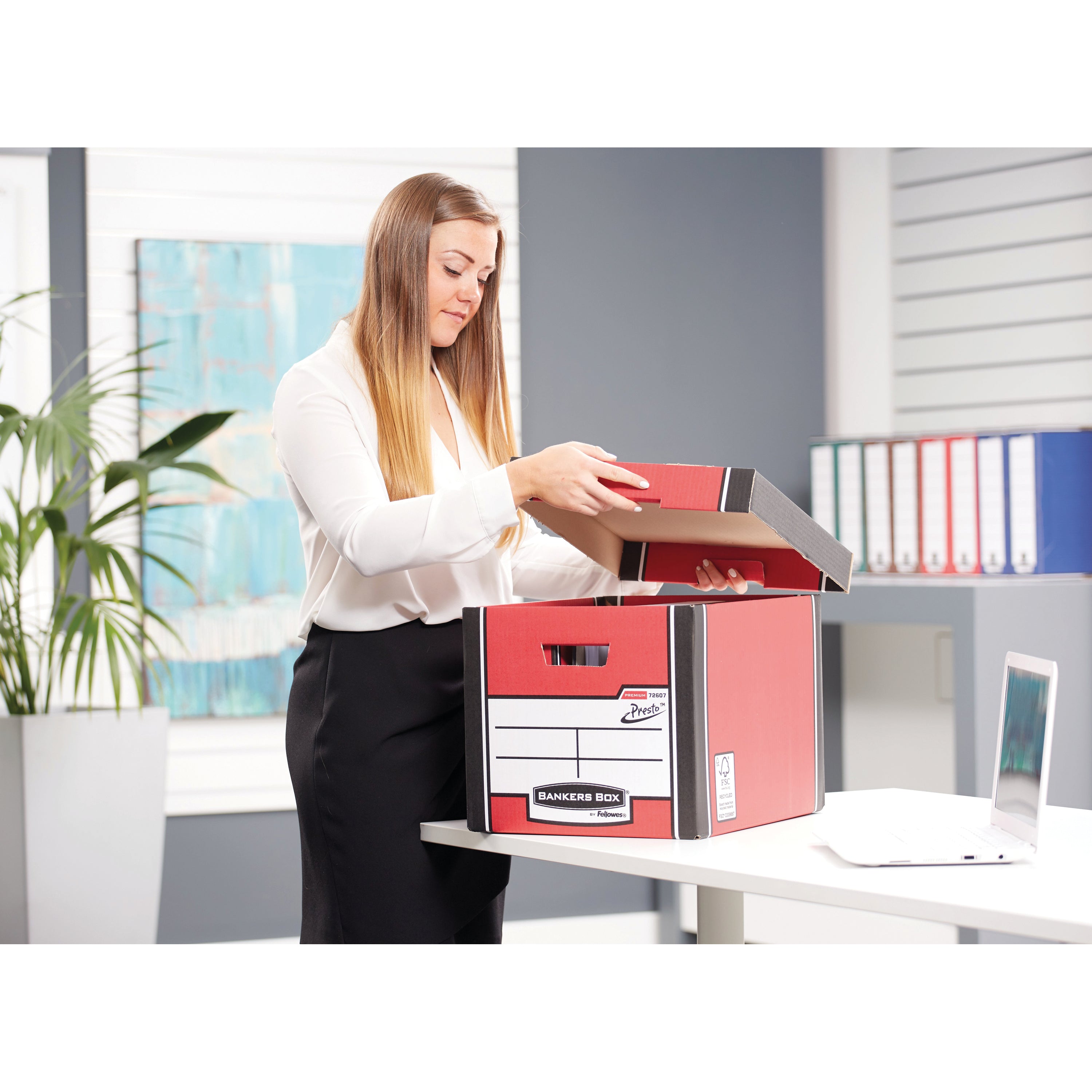 Tall red Premium box, showing the reinforced handles for easy lifting.