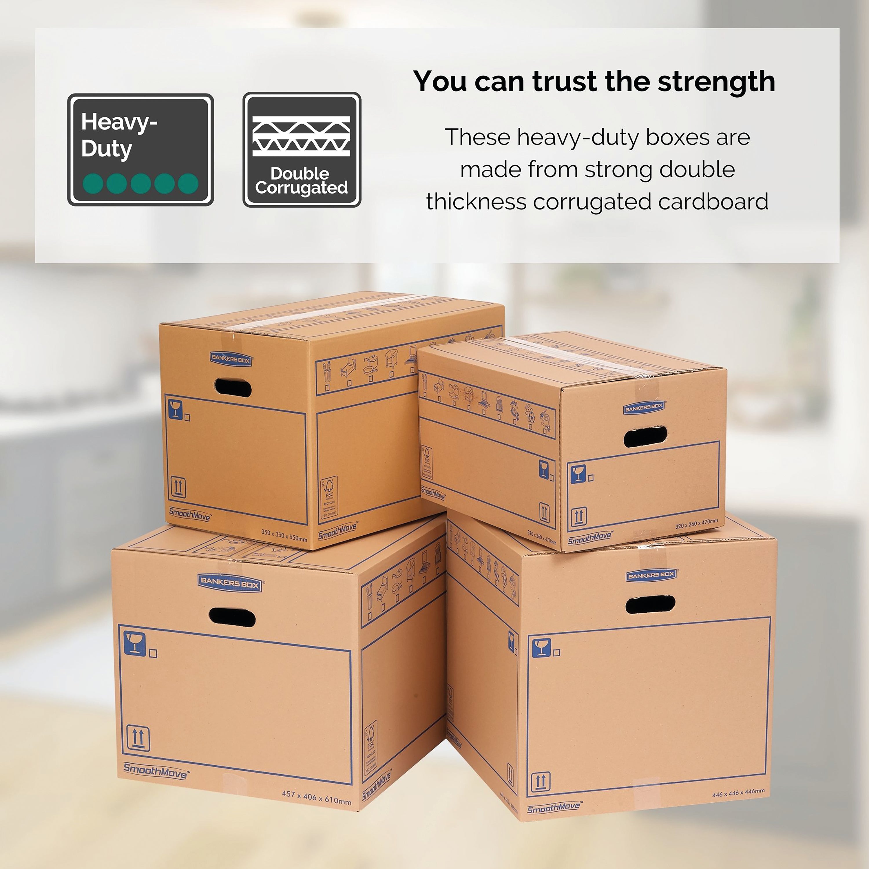 The strong and durable cardboard construction of the standard SmoothMove moving box.