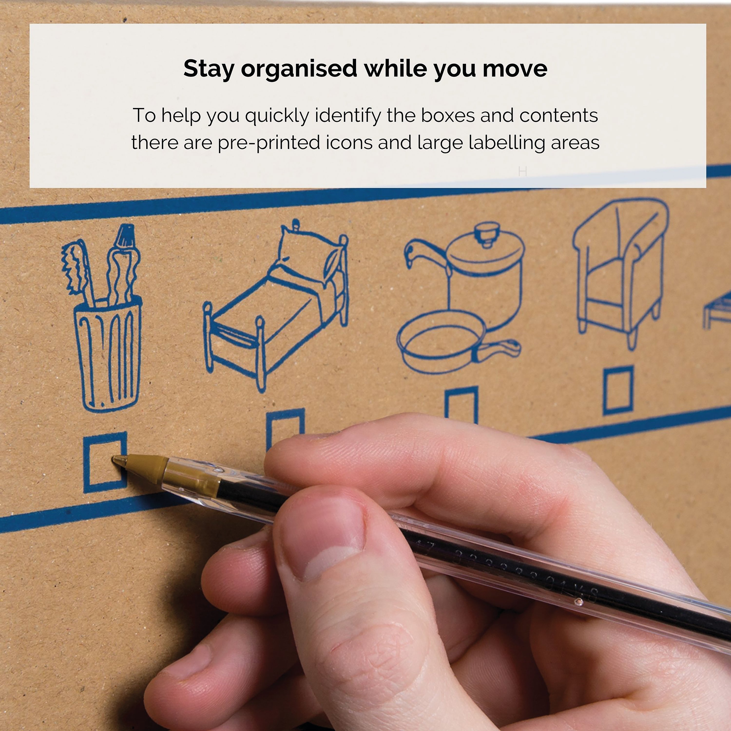 An open SmoothMove moving box, shown empty and ready to be packed for a house move.