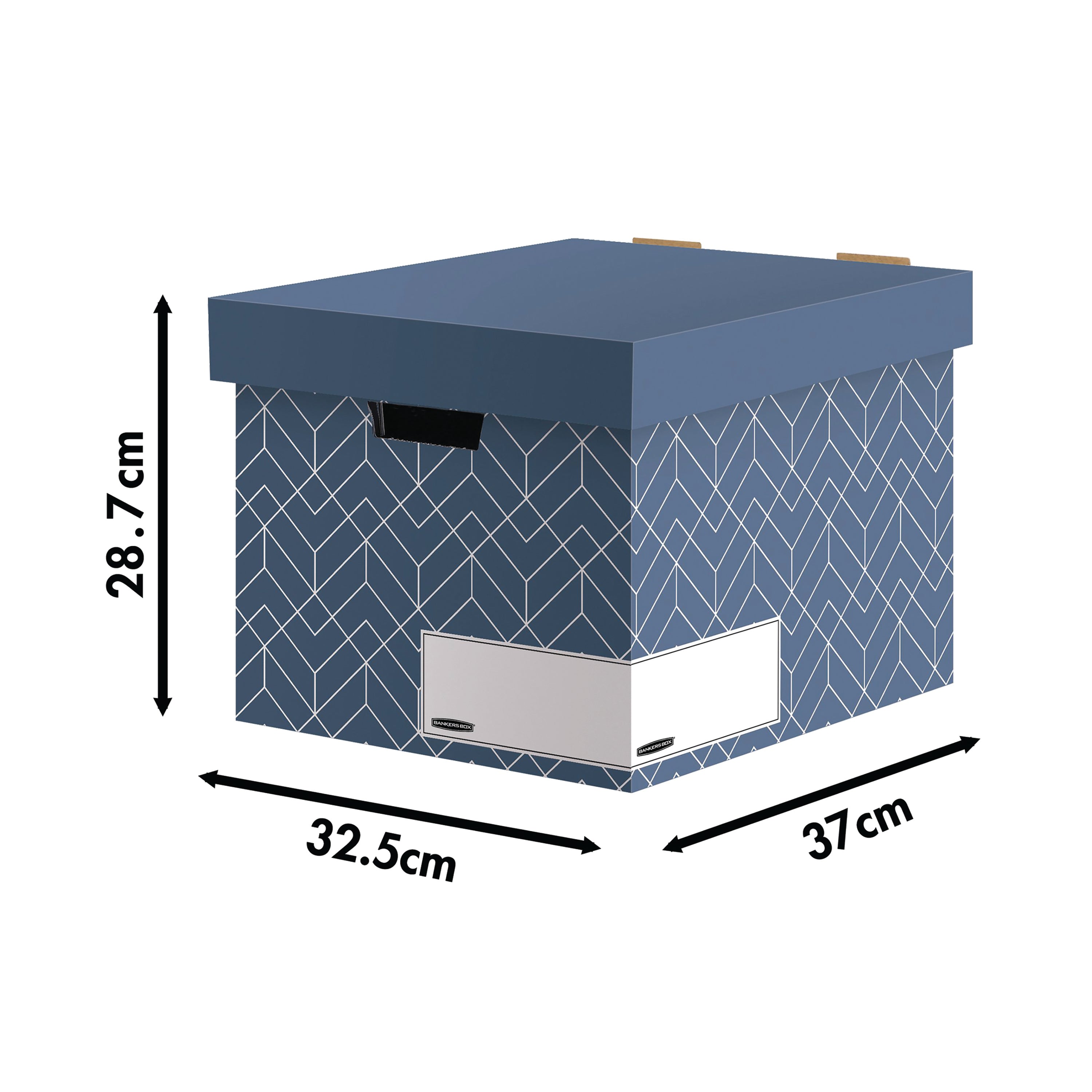 The quick FastFold assembly of the slate blue Bankers Box Decor urban storage container.