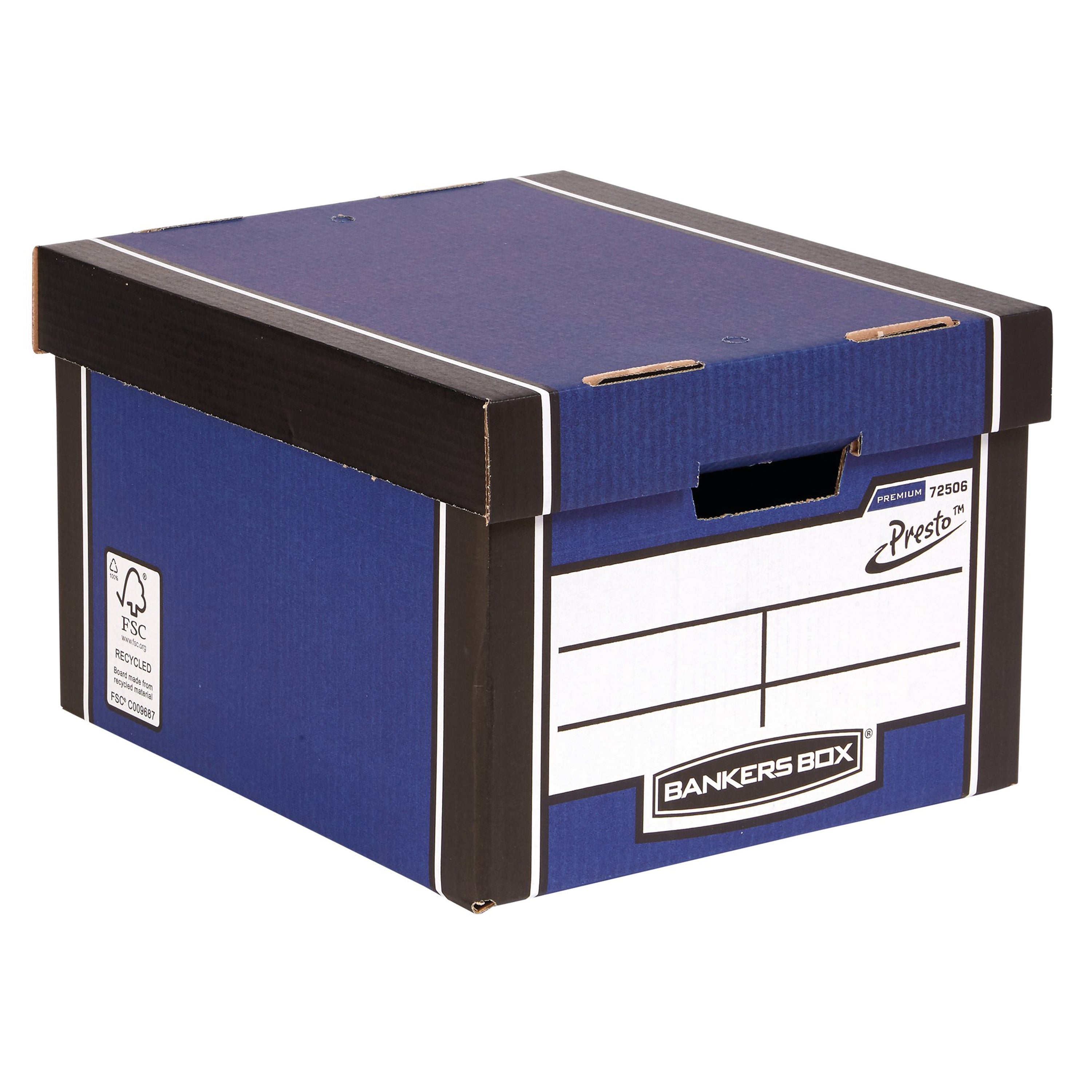 The easy and quick FastFold automatic assembly of the blue Premium Classic storage box.