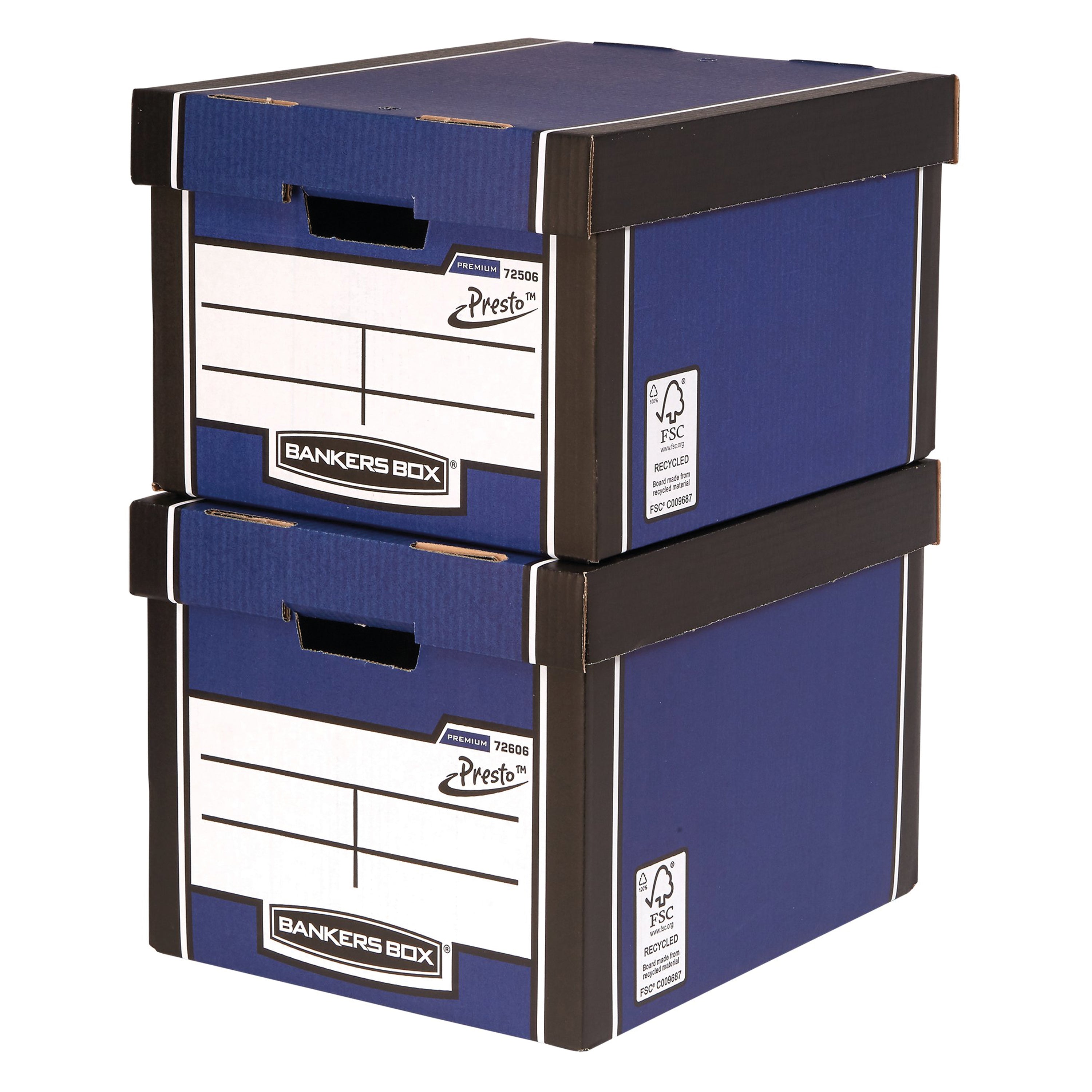 Side view of the blue Premium Classic box, highlighting the strong, reinforced hand holds.