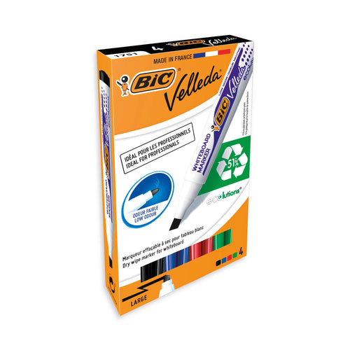 Bic Velleda 1751 Drywipe Marker Assorted – (Pack of 4)