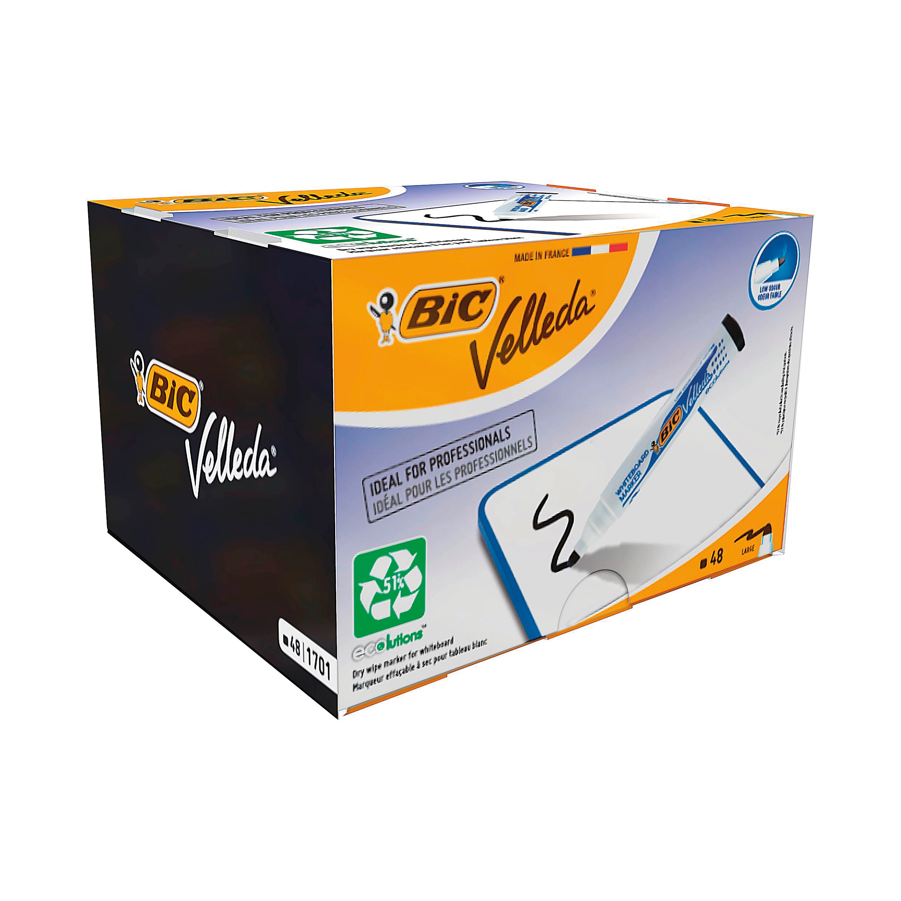 Bic Velleda 1701 Drywipe Marker Bullet Tip Black – (Pack of 48)