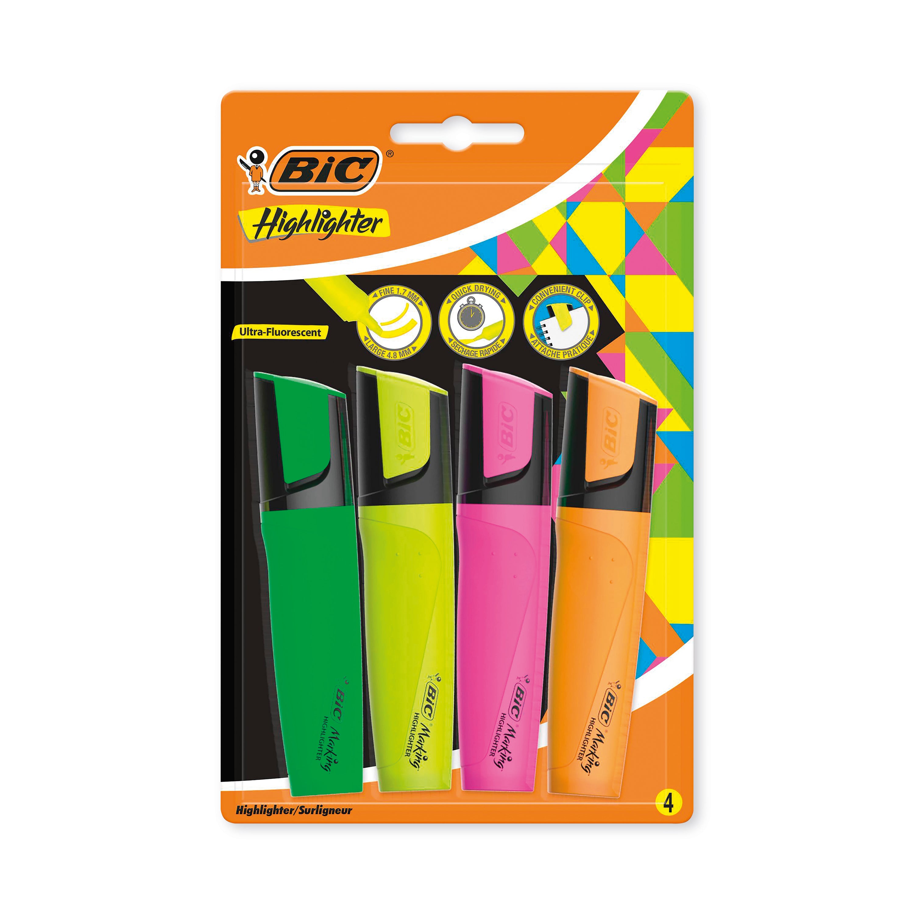 Bic Marking Highlighter Chisel Tip Assorted – (Pack of 4)