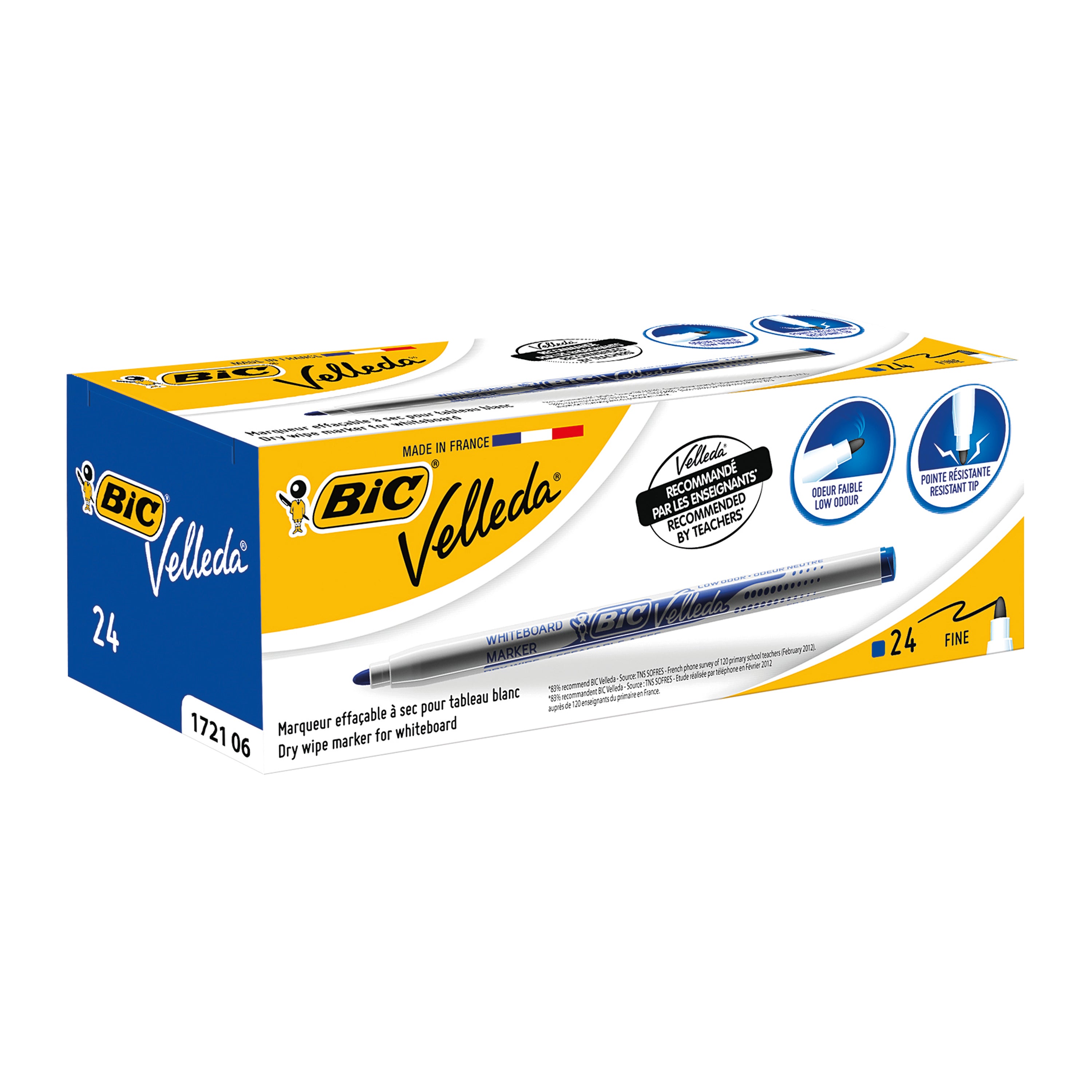 Bic Velleda 1721 Whiteboard Marker Fine Blue – (Pack of 24)