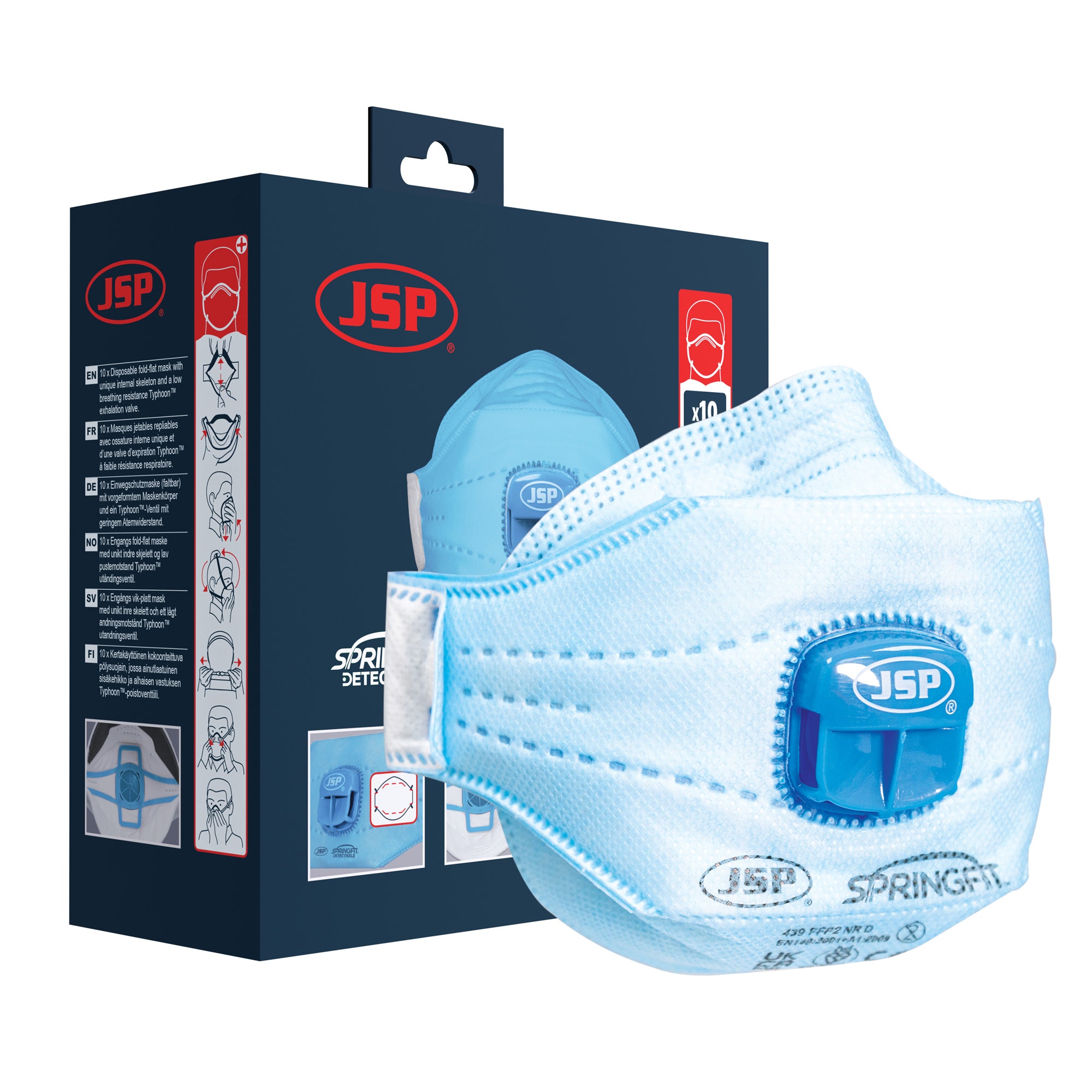 JSP Springfit Detectable FFP2 with Typhoon valve - Box of 10