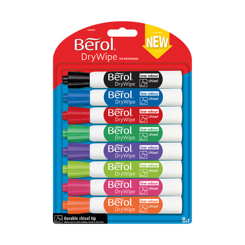 Berol Drywipe Marker Chisel Tip Assorted – (Pack of 8)