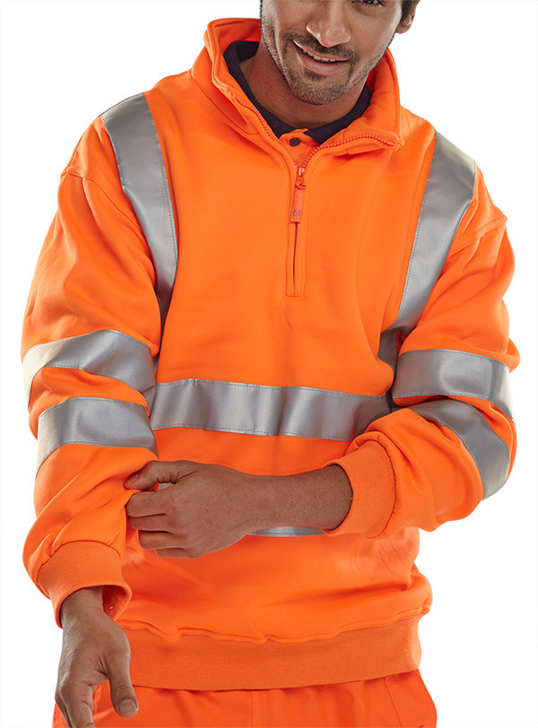 B-Seen Essential Quarter Zip Sweatshirt Hi-Vis Jumper