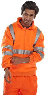 B-Seen Essential Quarter Zip Sweatshirt Hi-Vis Jumper - thumbnail 3