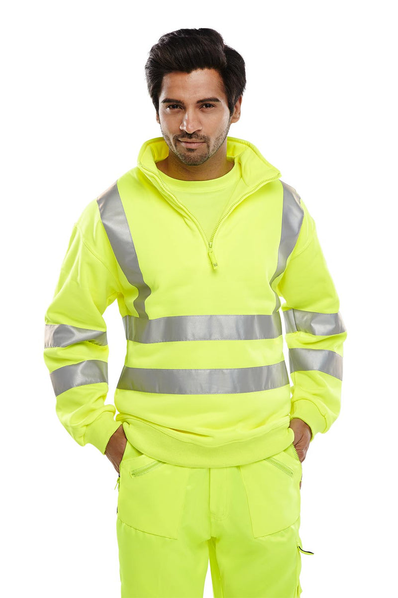 B-Seen Essential Quarter Zip Sweatshirt Hi-Vis Jumper