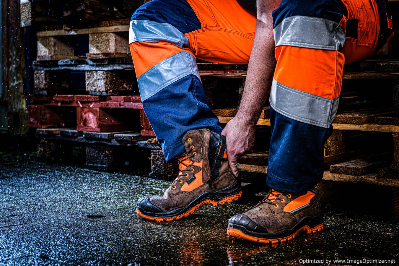 BVIZ1 Buckbootz Buckz Viz S3 Orange/Brown 360° High Visibility Metal Free Waterproof Safety Lace/Zip Boot