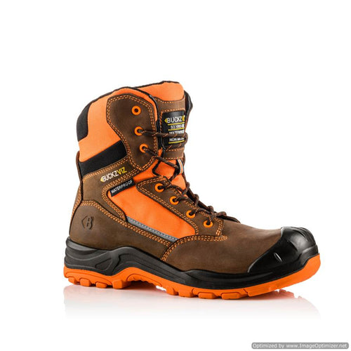 BVIZ1 Buckbootz Buckz Viz S3 Orange/Brown 360° High Visibility Metal Free Waterproof Safety Lace/Zip Boot