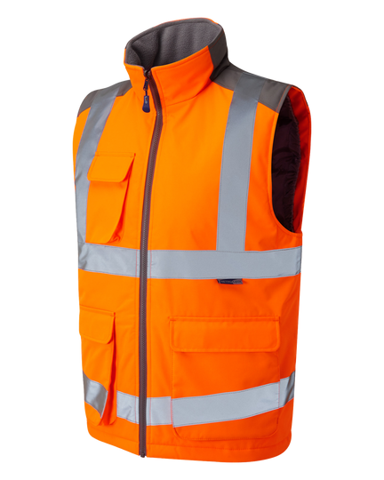 Leo Workwear orange hi-vis waistcoat for improved safety and visibility in the workplace