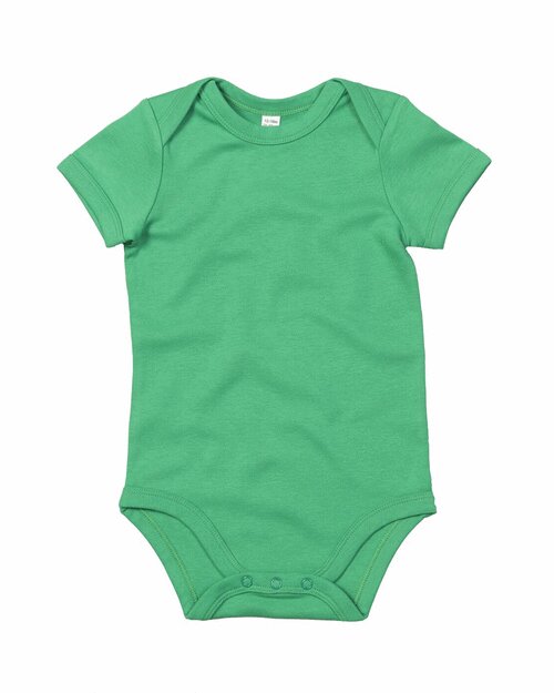 Kelly green short-sleeve baby bodysuit by Babybugz, laid flat.