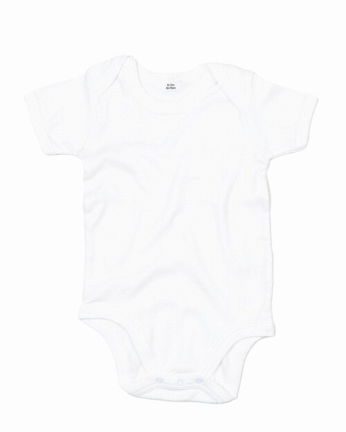Classic white short-sleeve baby bodysuit from Babybugz, flat lay.