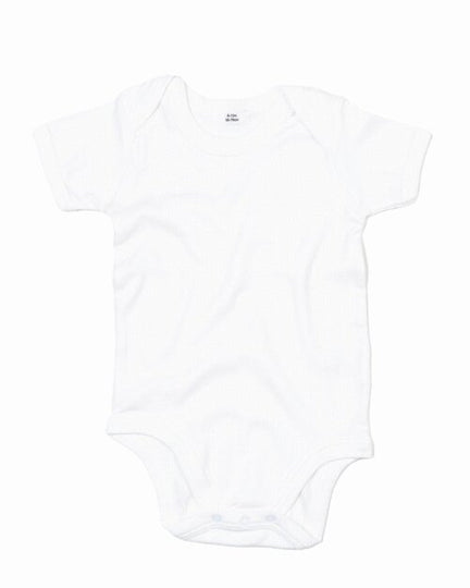 Classic white short-sleeve baby bodysuit from Babybugz, flat lay.