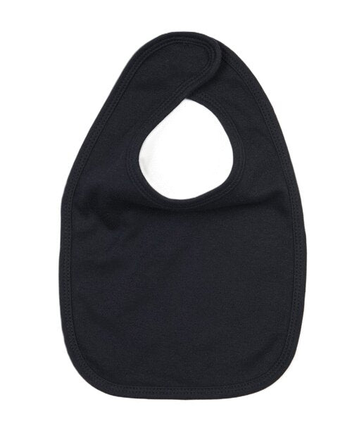Black baby bib by Babybugz, laid flat to show details.
