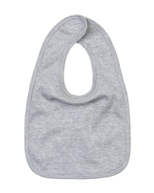 Heather grey marl baby bib from Babybugz, presented in a flat lay.