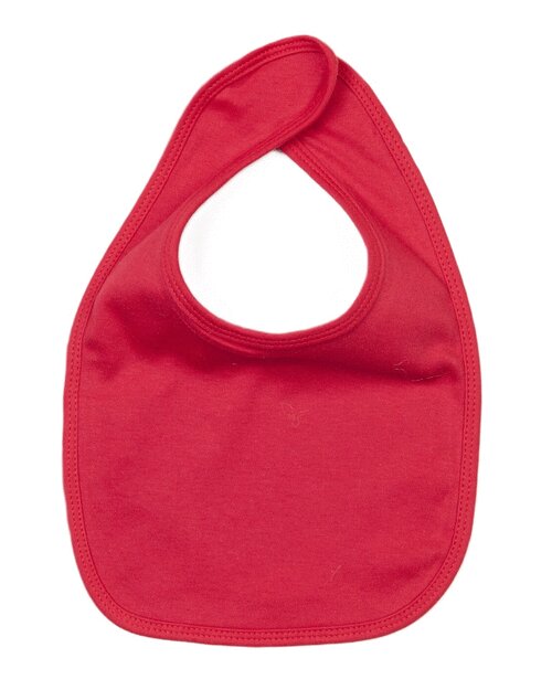 Bright red baby bib by Babybugz, shown in a flat lay.