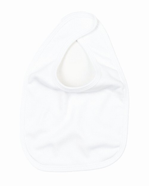 Plain white baby bib by Babybugz, laid flat.