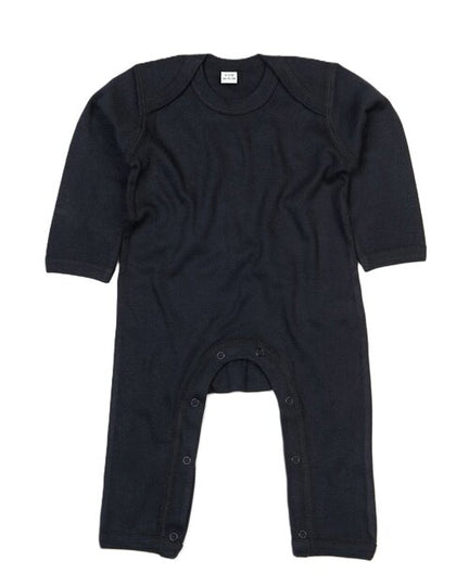 Black baby rompasuit by Babybugz, laid flat.