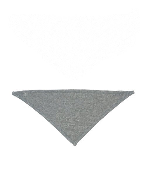 Grey bandana bib with heather grey trim by Babybugz, flat lay.
